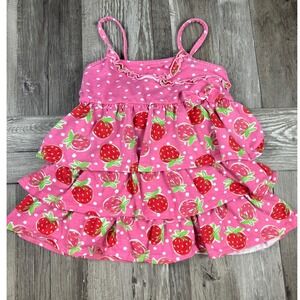 Nannette Girl Kids Pink Strawberry Polka Dot Tiered Ruffle Tank Top Size 5